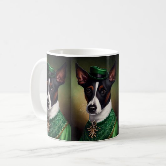 Rat Terrier Dog in St. Patrick's Day Dress コーヒーマグカップ (正面左)
