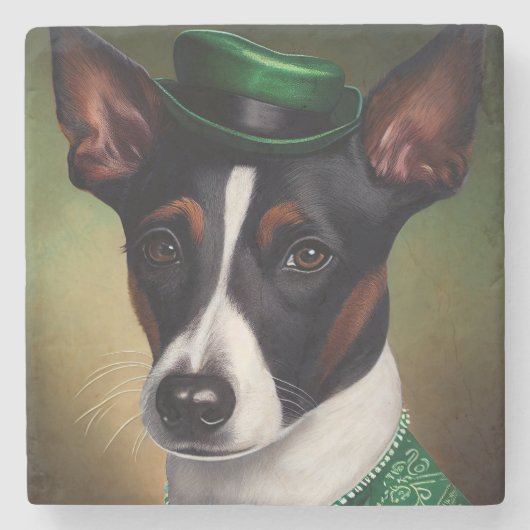 Rat Terrier Dog in St. Patrick's Day Dress ストーンコースター (正面)