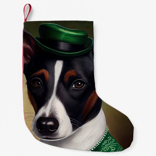 Rat Terrier Dog in St. Patrick's Day Dress スモールクリスマスストッキング (正面)