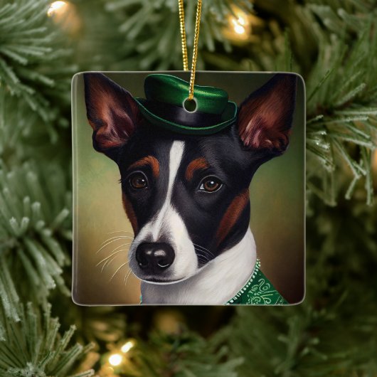 Rat Terrier Dog in St. Patrick's Day Dress セラミックオーナメント (ツリー)
