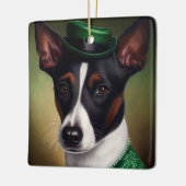 Rat Terrier Dog in St. Patrick's Day Dress セラミックオーナメント (左)