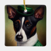 Rat Terrier Dog in St. Patrick's Day Dress セラミックオーナメント (正面)