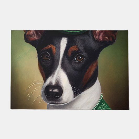 Rat Terrier Dog in St. Patrick's Day Dress ドアマット (正面)