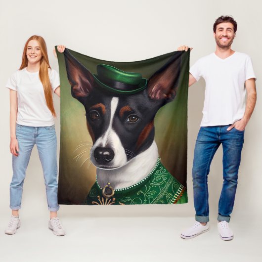 Rat Terrier Dog in St. Patrick's Day Dress フリースブランケット (インサイチュ)