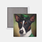 Rat Terrier Dog in St. Patrick's Day Dress マグネット (正面/裏面)