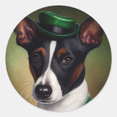 Rat Terrier Dog in St. Patrick's Day Dress ラウンドシール (正面)