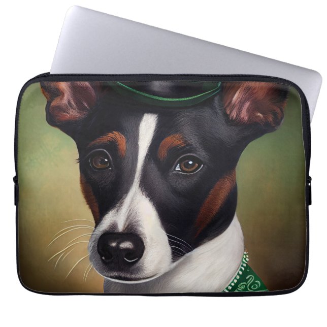 Rat Terrier Dog in St. Patrick's Day Dress ラップトップスリーブ (正面)