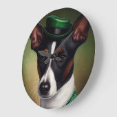 Rat Terrier Dog in St. Patrick's Day Dress ラージ壁時計 (傾斜)