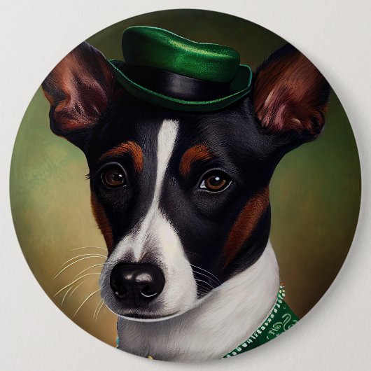 Rat Terrier Dog in St. Patrick's Day Dress 缶バッジ (正面)