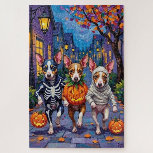 Rat Terrier Trick-or-Treating Halloween Costumes ジグソーパズル (縦)