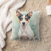 Rat Terrier Watercolor Grid Pattern Art クッション (ブランケット)