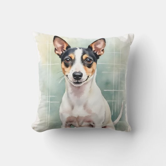 Rat Terrier Watercolor Grid Pattern Art クッション (正面)