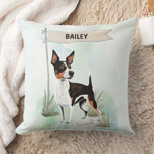 Rat Terrier Watercolor Personalized Dog クッション (ブランケット)