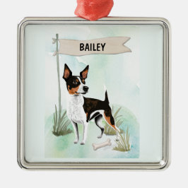 Rat Terrier Watercolor Personalized Dog メタルオーナメント