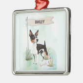 Rat Terrier Watercolor Personalized Dog メタルオーナメント (左)
