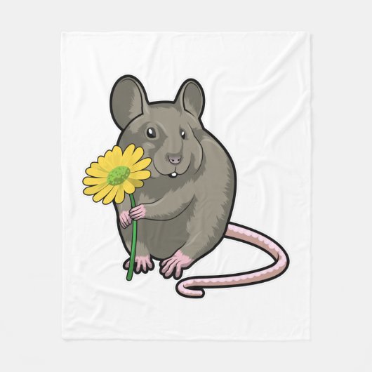 Rat with yellow Flower フリースブランケット (正面)