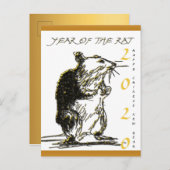Rat Year 2020オリジナルスケッチグリーティングカード インビテーションポストカード (正面/裏面)