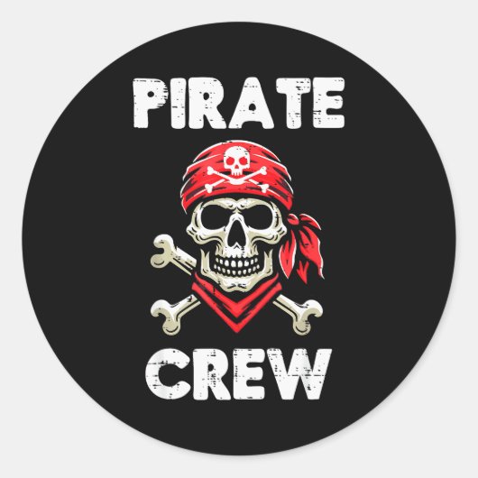 Rate Crew Skull Crossbones Funny Matching Men Wome ラウンドシール (正面)