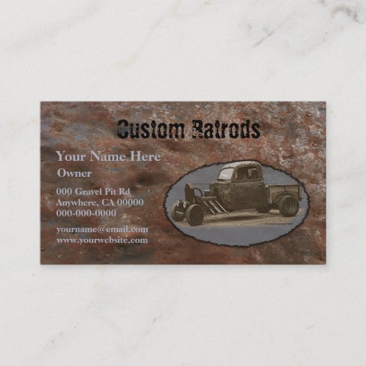 Ratrodのトラックの錆ついた金属 名刺 (正面)
