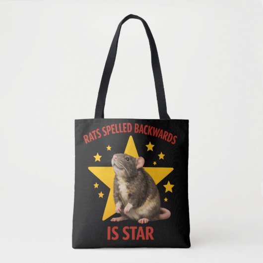 "RATS"を逆から読むと"STAR"! 面白いネズミのデザイン トートバッグ (正面)