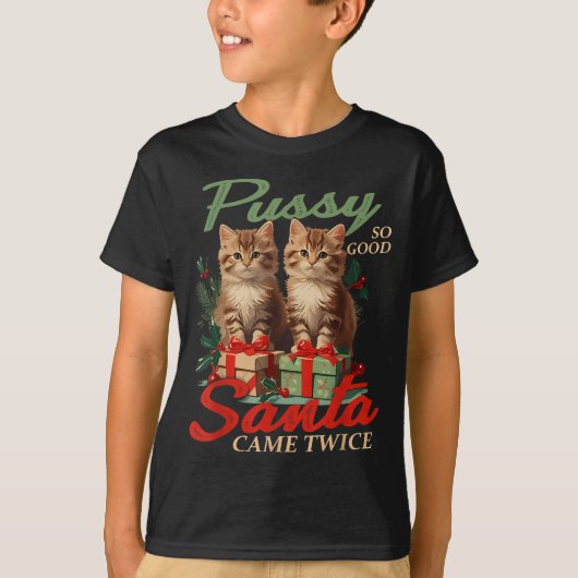 Raunchy Christmas Cat Naughty Funny Gag Prank Humo Tシャツ (正面)