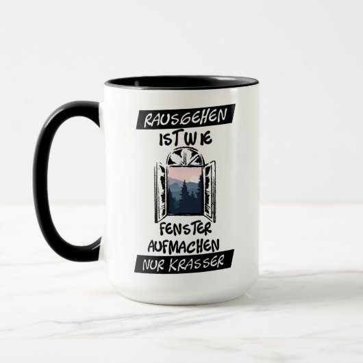 Rausgehen ist wie Fenster aufmachen マグカップ (左)