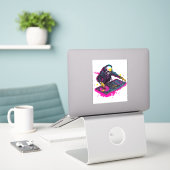 Raveスカル- EDMパーティースケルトンDJ シール (デスク上のノートパソコン)