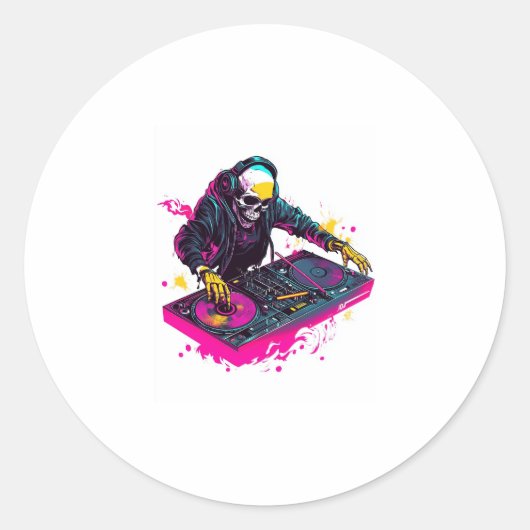 Raveスカル�EDMパーティースケルトンDJ ラウンドシール (正面)