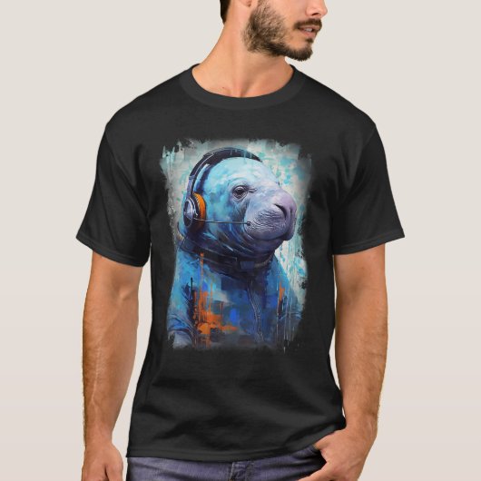 Rave EDM Manatee Headphone Tシャツ (正面)