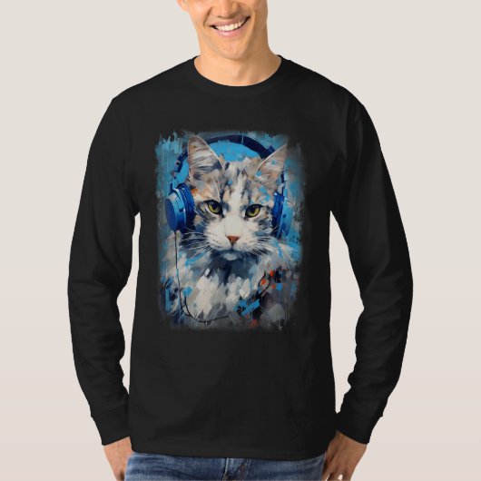 Rave EDM Ragamuffin Cat Headphone Tシャツ (正面)