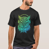 Rave Turntable Electro DJ Techno Owl with Headphon Tシャツ (正面)