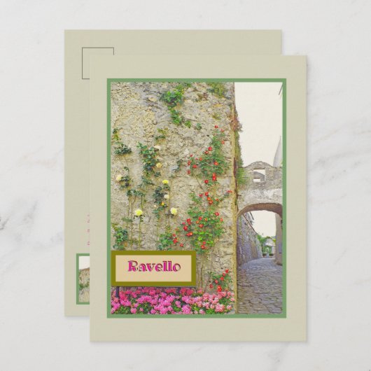 RAVELLO,イタリア/石材通り,アーチ,バラ ポストカード (正面/裏面)