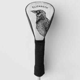 Ravenゴシック白黒ホラーインクスケッチ名 ゴルフヘッドカバー