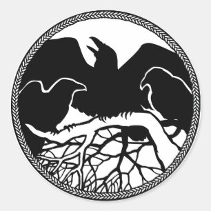 RavenステッカーRaven Gives Raven Crow Artステッカー ラウンドシール