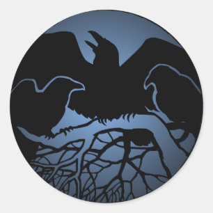 RavenステッカーRaven Gives Raven Crow Artステッカー ラウンドシール