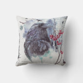 Ravenレッドベリー抽象芸術水カラスプラッシュ クッション (裏面)