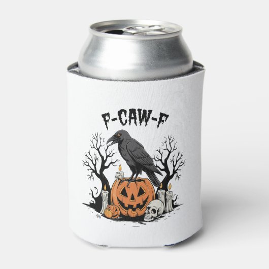 Raven、おもしろい F-Caw-F、スカルRaven、ゴシック風のカラス 缶クーラー (缶正面)