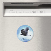 Raven 飛んでいる in Blue Sky HDRフォトデザイン2 マグネット (インサイチュ (食洗機))