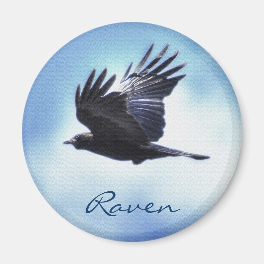 Raven 飛んでいる in Blue Sky HDRフォトデザイン2 マグネット (正面)