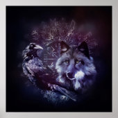 Raven and Wolf - Vegvisr and Tree of life ポスター (正面)