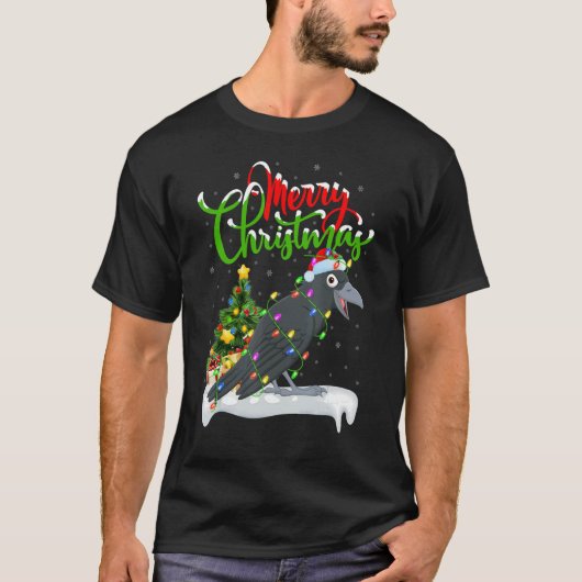 Raven Bird ChristmasのデコレーションSanta Raven Christma Tシャツ (正面)