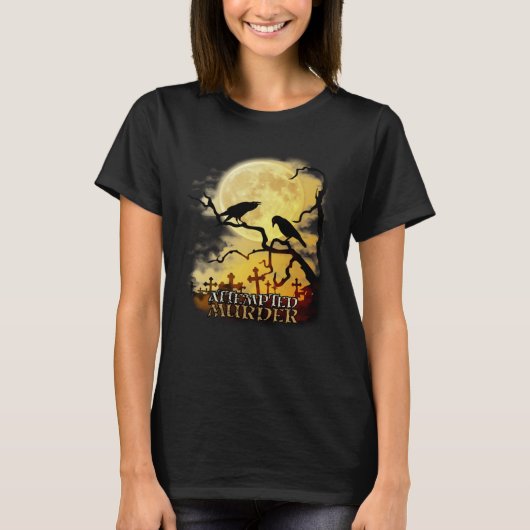 Raven Crow Attempted Murder Retro Moon Wiccan Paga Tシャツ (正面)