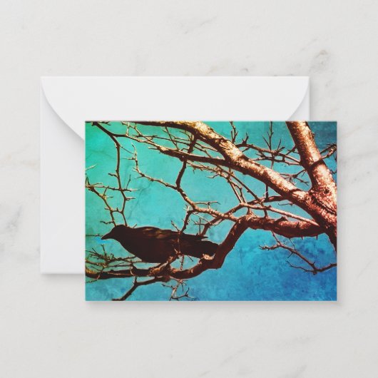 Raven Crow Black Bird Silver Tree Photo Note Card ノートカード (正面)