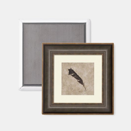 Raven Feather Crow & Bird-lover Framed Art Effect マグネット (正面/裏面)
