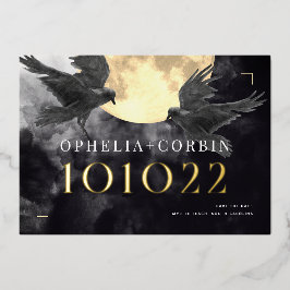 Raven & Golden Moon Gothic Wedding Save the Date 箔招待状