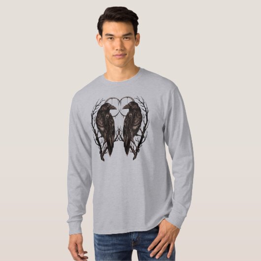 Raven in Dead Tree - Dark Gothic Art Tシャツ (正面フル)