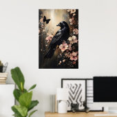 Raven In Moody Flower Forest Printable, Crow ポスター (ホームオフィス)