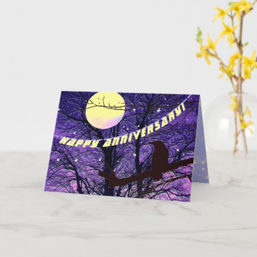 Raven, Moon, Sun, Stars, Anniversary Card カード (黄色い花)
