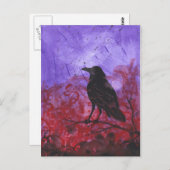 Raven on Red +パープル抽象芸術カラスのアートポストカード ポストカード (正面/裏面)