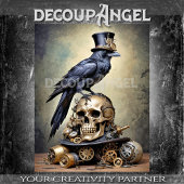 Raven on Skull with Steampunk Accents Decoupage 薄葉紙